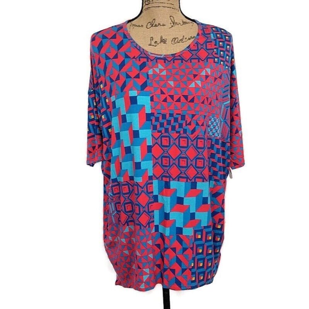 NWT Lularoe Womens sz S Irma T Shirt Short Sleeve Pink Blue Geometric